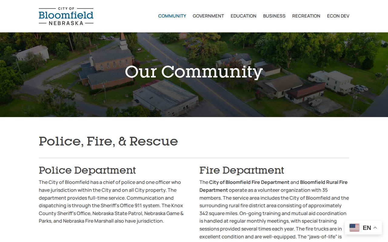 Bloomfield police service page for arrest record verification