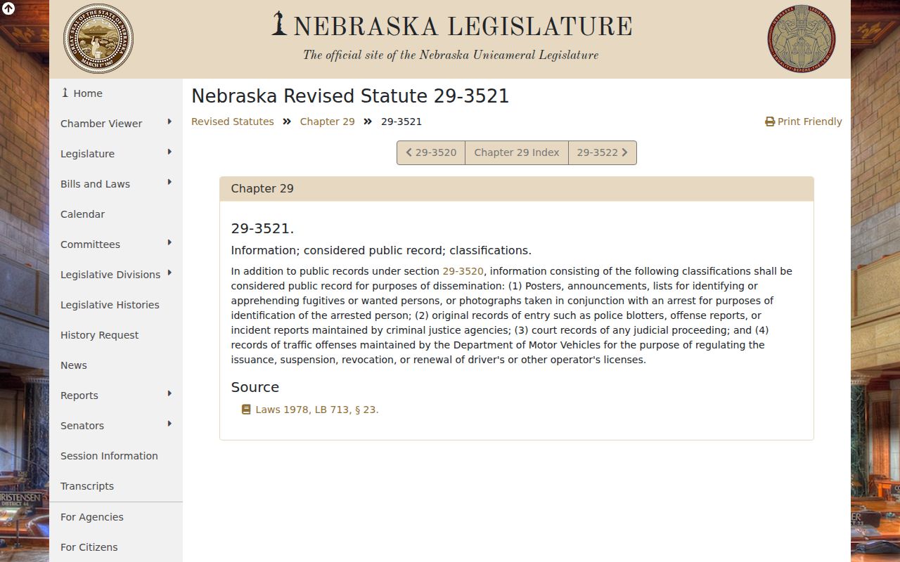 Knox County Nebraska arrest-photo records statute source